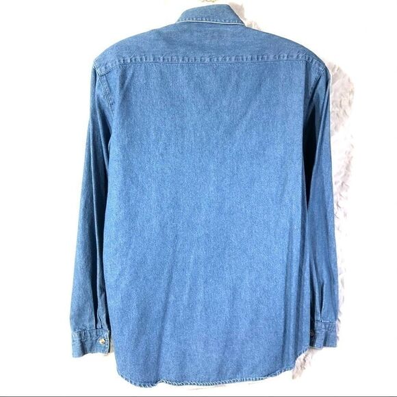 Chambray long sleeve shirt button up appliqué EUC cottagecore granny core farm - Picture 3 of 16